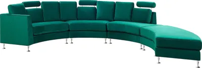 Produktbild von BELIANI Sofa mit Ottomane Dunkelgrün Samtstoff 7-Sitzer U-Förmig Halbrund Verstellbare Kopfstützen Wohnlandschaft Ecksofa Modulsofa Modern Wohnzimmer