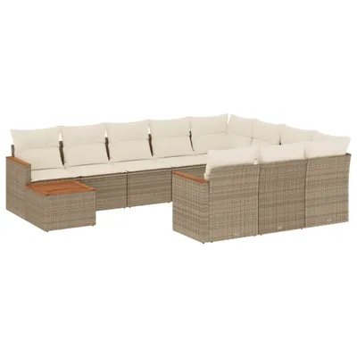 Produktbild von 11-tlg. Garten-Sofagarnitur mit Kissen Beige Poly Rattan