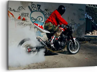 Produktbild von Bild auf Leinwand - Leinwandbild - Motorrad motorradfahrer graffiti - 100x70cm - Wand Bild - Wanddeko - Leinwanddruck - Bilder - Kunstdruck - Leinwand bilder - Wandkunst - AA100x70-2265