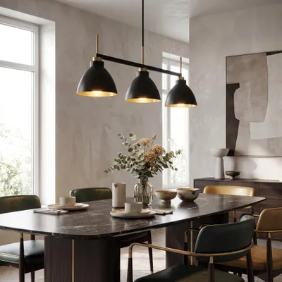 Image de Suspension vintage Tribesigns à 3 lampes, suspension industrielle noir et or avec tiges réglables, douille E27, ampoules non fournies