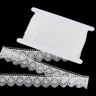 Spitzenbesatz 3,8 cm x 7,5 m, weiß, Polyester, Wellenrand, Blumen