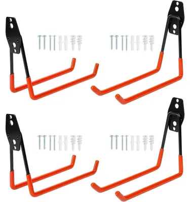 Produktbild von Garagenhaken Doppelhaken Schwerlast Wandhalterung Werkzeughalter 4 Stück Orange 19x16cm