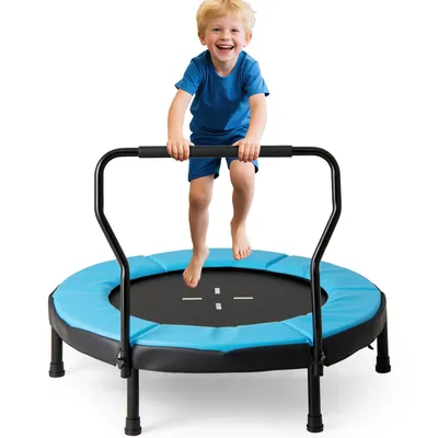 Obrázok produktu pre COSTWAY Ø102cm detská trampolína, fitness trampolína s odnímateľnou rukoväťou, mini trampolína do 100 kg, záhradná trampolína pre deti od 3 do 6 rokov, modrá