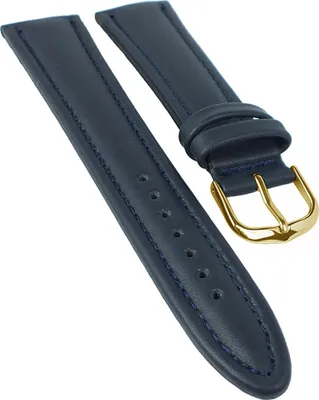 Produktbild von Uhrenarmband | Kalbsleder gepolstert mit Naht | dunkelblau | 33863, Stegbreite:18mm, Schließe:Gelbgolden