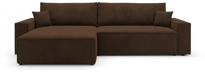 Image de Canapé d’angle VIENNA gauche marron velours côtelé Poso 6 - fonction couchage, coffre de rangement pour la literie