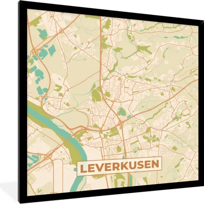 Produktbild von MuchoWow® Gerahmtes Poster Jahrgang - Karte - Leverkusen - Stadtplan 40x40 cm - Poster mit Schwarzem Bilderrahmen Wandposter Rahmen Foto Bilder - Mit Rahmen - Wanddekoration Schlafzimmer