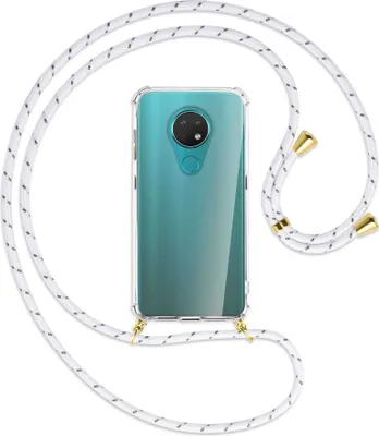 Produktbild von Handykette Backcover-Schutzhülle mit Band (Metall goldfarben) für Nokia 6.2 / 7.2 - weiß/grau