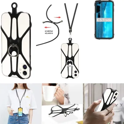 Produktbild von K-S-Trade 3in1 Handykette Handyband Handykordel Halsband Smartphone-Ring Handy-Ring kompatibel mit Cubot KingKong 7 Fingerhalterung Handyring