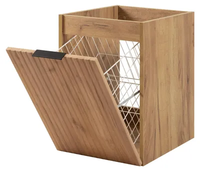 Image de Meuble de salle de bains avec panier à linge, chêne Craft, 40 x 57 x 46 cm, poignées noires