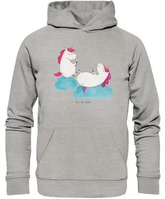 Produktbild von Mr. & Mrs. Panda Bedruckter Hoodie Einhorn Sekt Größe L - Heather Grey - Geschenk, Sweatshirt, Pullover, Spaß, Unicorn, Kapuzenpullover, Party, Freundin, Statement-Hoodie