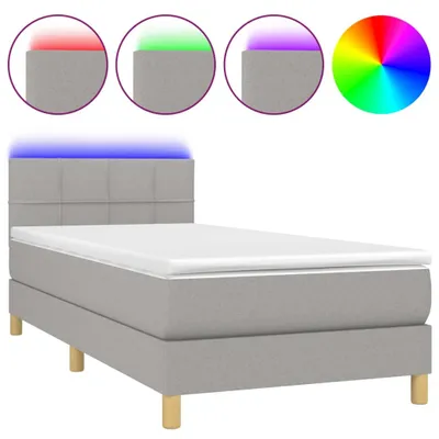 Produktbild von vidaXL Boxspringbett mit Matratze & LED Hellgrau 90x200 cm Stoff