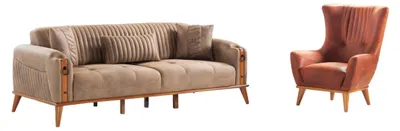 Produktbild von Wohnzimmer-Set 2tlg Braun Leder 3-Sitzer Sofa Sessel Wohnzimmer Modern