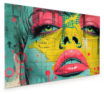 Produktbild von Küchenrückwand Spritzschutz Glas mit Motiv Portrait Pop Art 40 x 40 cm