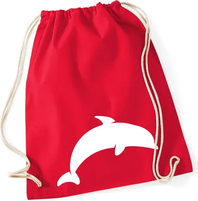 Produktbild von Huuraa Turnbeutel Delfin Silhouette 12 Liter Classic Red Baumwolle Rucksack Geschenkidee
