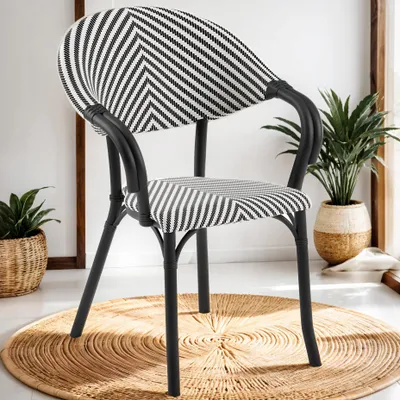 Produktbild von 4er-Set LAGOS | Bistro Rattanstuhl | Schwarz/Weiß | Kunststoff | Stapelbar | Garten Terrasse Outdoor