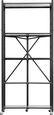 Obrázok produktu pre SucceBuy 5-poschodový skladací regál s kolieskami, 36x81x183 cm, skladací regál na ťažké zaťaženie, stojaci regál bez montáže, univerzálny kovový regál do garáže, kuchyne a pivnice, čierny