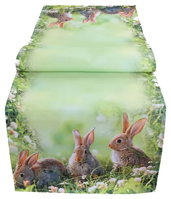 Produktbild von Tischwäsche Osterhasen im Gras Farbe grün 40 x 140 cm