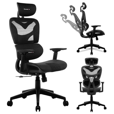 Zdjęcie produktu dla Huzaro Combat 8.0 Black, fotel gamingowy fotel biurowy do 150 kg, wentylowany materiał, podparcie lędźwi zagłówek, 4D podłokietniki