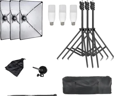 Obrázek produktu pro Fotografická sada softboxů, nastavitelný světelný stativ, energeticky úsporné LED žárovky, 3 kusy 40 W