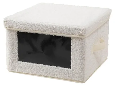 Zdjęcie produktu dla CALICOSY – pudełko do przechowywania z tkaniny bouclé w kolorze ecru z okienkiem – szer. 30 cm