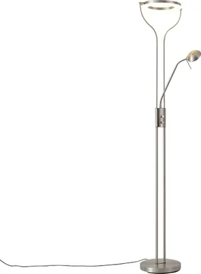 Produktbild von Qazqa led Modern Deckenfluter mit Lesearm, Stehleuchte, Stehlampe - Divo - Silber Farbe, inkl. 18W integrierter LED, dimmbar, 2-flammig, 195cm, Ideal als Bürolampe, Küche lampe, Schlafzimmerlampe