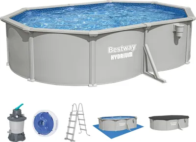 Produktbild von Bestway® Hydrium™ Stahlwandpool Komplett-Set mit Sandfilteranlage 500 x 366 x 122 cm, granitgrau, oval