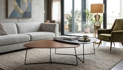Productafbeelding van Salontafel in bruin met een zwart bijzettafeltje, set van 2, modern design