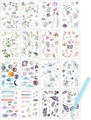 Produktbild von Wasserdichte Dekorationssticker-Set - 16 Blätter mit Blumen und Blättern