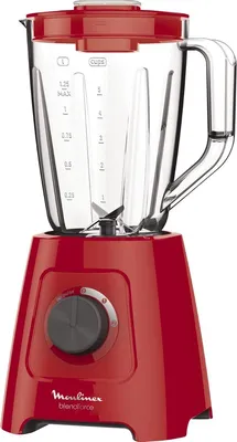 A red blender is shown against a white background.
