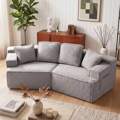 Produktbild von COMHOMA Sofa 2 Sitzer, 228 x 75 x 67 cm, modulares Schlafsofa, Polstersofa, mit Aufbewahrungstasche, Couch mit schlaffunktion, Keine Montage erforderl