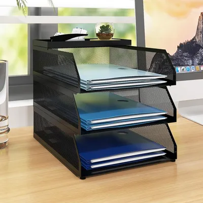 Produktbild von Briefkorb Metall Schreibtisch-Organizer - 3-stufig - A4 Dokumentenablage - Stapelbar