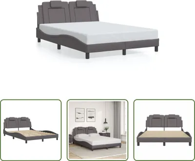 Produktbild von The Living Store Bettgestell mit Kopfteil Grau 120x200 cm Kunstleder