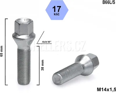 Obrázok produktu pre Skrutka kolesa M14x1,5x38 s kužeľom, kľúč 17, C17D38F, B66L/S výška 65 mm