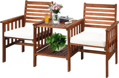 Produktbild von Doppelsitz aus Akazienholz 3-Teiliges Tisch- & Stühle-Set