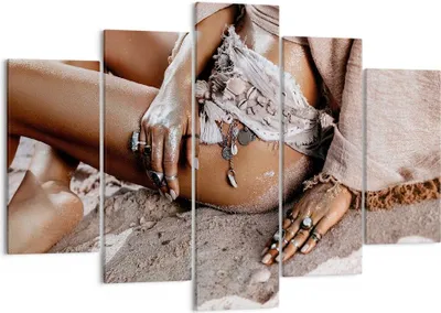 Produktbild von Bild auf Leinwand - Leinwandbild - 5 Teile - Sand Frau Schmuck - 150x100cm - Wand Bild - Wanddeko - Wandbilder - Leinwanddruck - Bilder - Wanddekoration - Leinwand bilder - Wandbild - EA150x100-4634