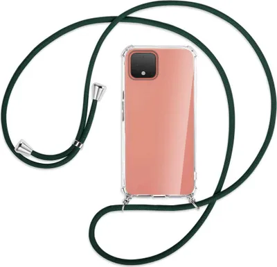 Produktbild von Handykette Backcover-Schutzhülle mit Band (Metall silberfarben) für Google Pixel 4 XL - dunkelgrün