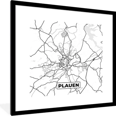 Produktbild von MuchoWow® Gerahmtes Poster Plauen - Karte - Stadtplan 40x40 cm - Poster mit Schwarzem Bilderrahmen Wandposter Rahmen Foto Bilder - Poster - Plakat im Rahmen