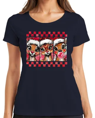Produktbild von Rudolph Rentier Weihnachten süß Herzbrille Kaugummi Retro Damen T-Shirt, Navy, XL