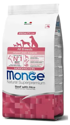 Imagen del producto de MONGE PUPPY E JUNIOR, sabor ternera y arroz, 12 kg - apto para todas las razas