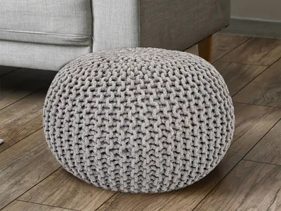 Produktbild von Pouf Ø 55 H 37 H 37 Strickhocker Sitzpouf Bodenkissen nachhaltig hellgrau