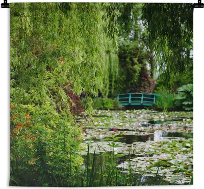 Produktbild von MuchoWow® Wandteppich Wandbehang Japanische Grünbrücke an einem Sommertag im Garten von Monet in Frankreich 150x150 cm Tapisserie Dekoration Wandtuch - Wohnaccessoires - Modernes