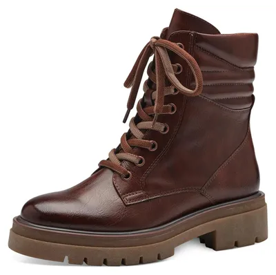 Image de Bottines pour femmes Marco Tozzi, en similicuir, à lacets, avec plateforme, couleur marron