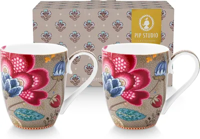 Produktbild von PIP STUDIO Blooming Tales Fantasy Khaki Henkelbecher XL 0,45l Set2
