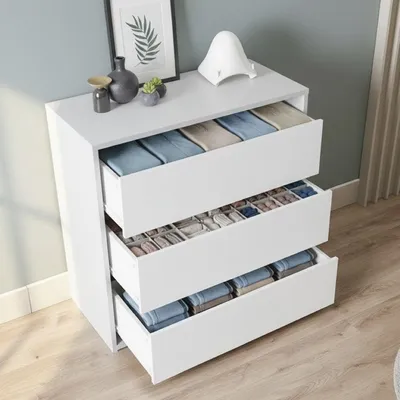 Immagine prodotto di Dmora Cassettiera Antar 44x60x57h cm Bianco, 3 Cassetti Apertura Scorrevole