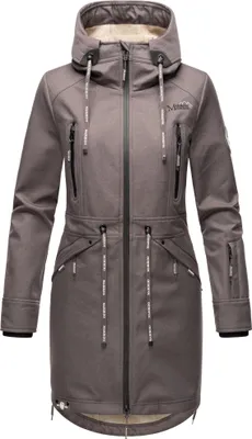 Produktbild von Marikoo Racquellee Wasserdichte Damen Softshell Outdoor Übergangsacke mit Kapuze Regenmantel Grau Melange Gr. 40 - L
