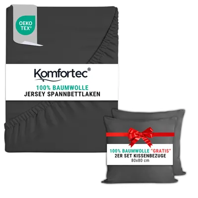Produktbild von Komfortec Jersey Spannbettlaken 140x200 cm, 100% Baumwolle, Anthrazit