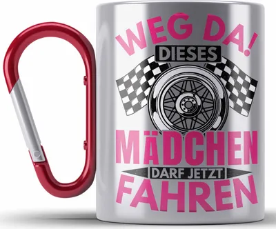Produktbild von Trendation - Führerschein Bestanden Geschenk Edelstahl Tasse Karabiner Spruch Mädchen Frauen (Rot)