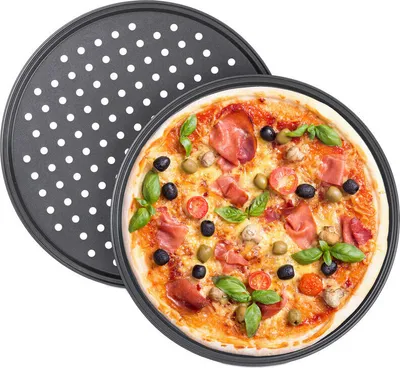 Obrázek produktu pro Sada plechů na pečení pizzy, 2 kusy, nepřilnavé, perforované, 32 cm, šedé