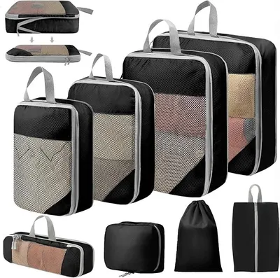 Produktbild von PolkaHome® Kofferorganizer-Set 8-teilig, Komprimierbare Packwürfel, Reisegepäck-Organizer mit Reißverschluss, wasserdicht, für Koffer,