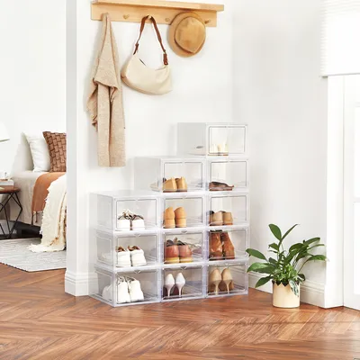 Produktbild von SONGMICS Schuhboxen  Schuh-Organizer mit Tür 12er Set stapelbar bis Größe 45 weiß